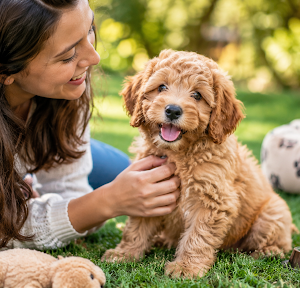 Toy Goldendoodle puppy outdoors