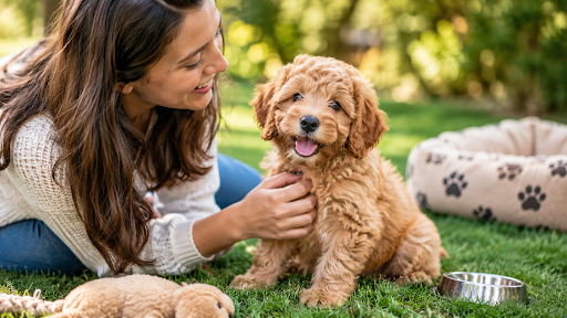Toy Goldendoodle puppy outdoors